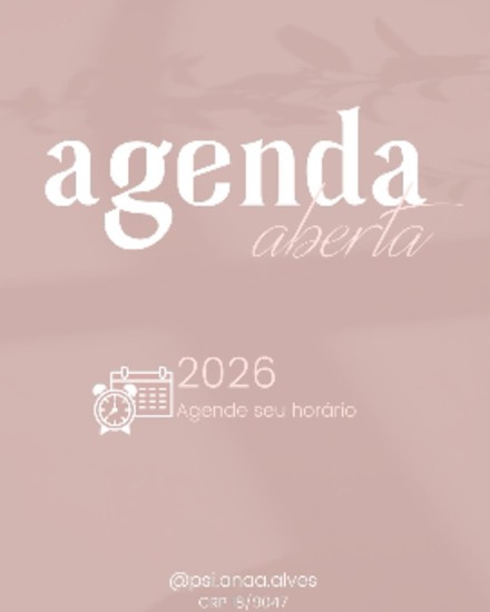 Arte em tons de rosa com o anúncio Agenda aberta 2026 e o convite para agendar um horário